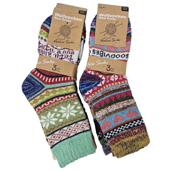 Women Thick Hiking Socks Wool Socks Warm Winter  Boot Casual Design 6-PAIRS NWT - Picture 1 of 3